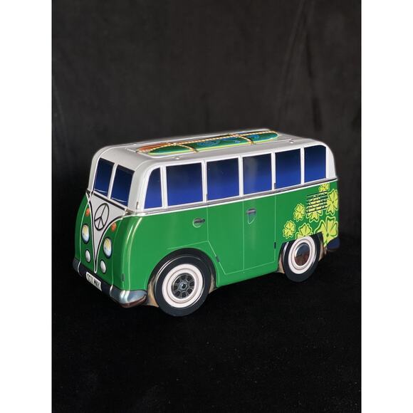 Retro Tin Hippy BW Camper Cookie Jar Biscuit Box Surf VDUB Floral Beach - Picture 1 of 9